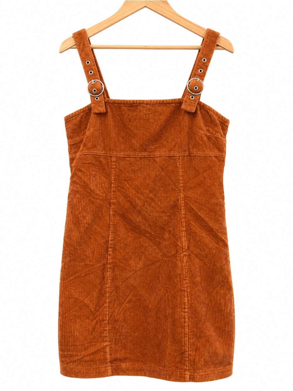 🖤 Autumn Crush Rust Corduroy Pinafore Mini Jumper Dress Buckle Straps | Medium